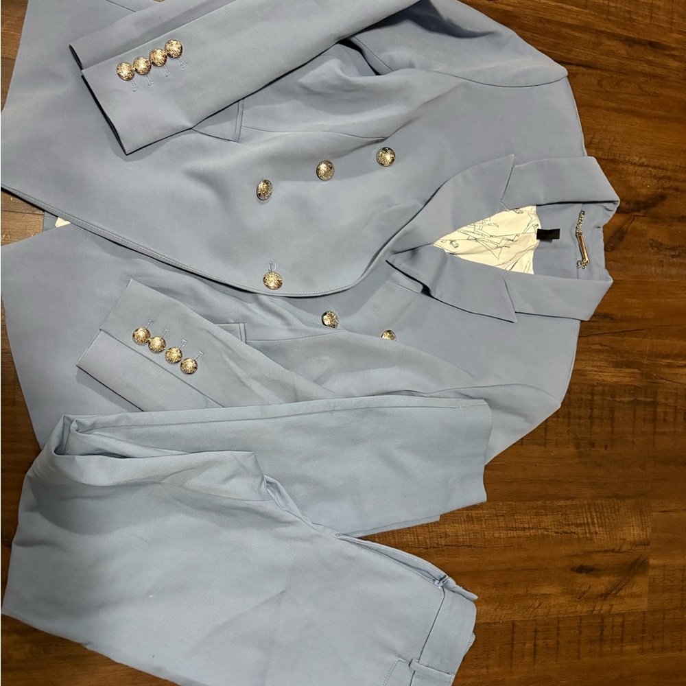 Studio suit set! Pale denim blue! Stunning jacket/pant combo!